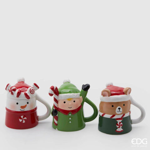 Edg Enzo De Gasperi Tazze natalizie in ceramica 3 fantasie assortite da caffe' d6 h8