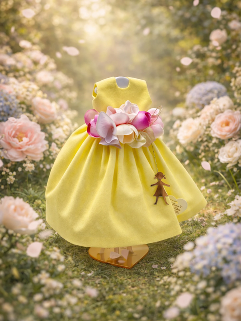 SARA'S IDEA BIG DOLLS VESTITINO IN COTONE CON CINTURA DI FIORI E BAMBOLINA IN PEXY H24 COLORE GIALLO CON SCATOLA ARMADIO