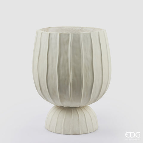 EDG ENZO DE GASPERI VASO RIGHE BOMBATO CON PIEDE WHITE H 45 CM D 35 CM