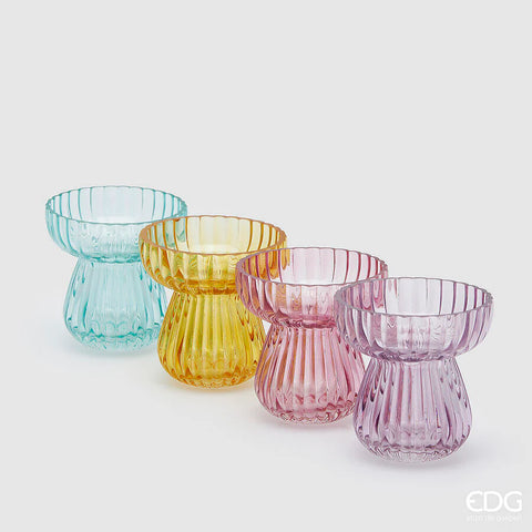 EDG Enzo De Gasperi Vaso Righe Biforma 11x11cm Vetro Azzurro