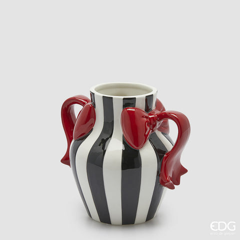 EDG ENZO DE GASPERI VASO FIOCCHI ANFORA CON MANICO H.17 D.15 C5 BIANCO E NERO