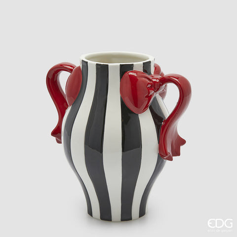 EDG ENZO DE GASPERI VASO FIOCCHI ANFORA CON MANICO H.22 D.15 C5 BIANCO E NERO