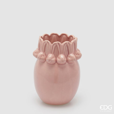 EDG Enzo de Gasperi Vaso Conigli easter bombato h 24 ROSA