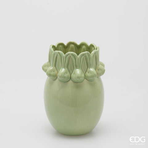 EDG Enzo de Gasperi Vaso Conigli easter bombato h 24 VERDE
