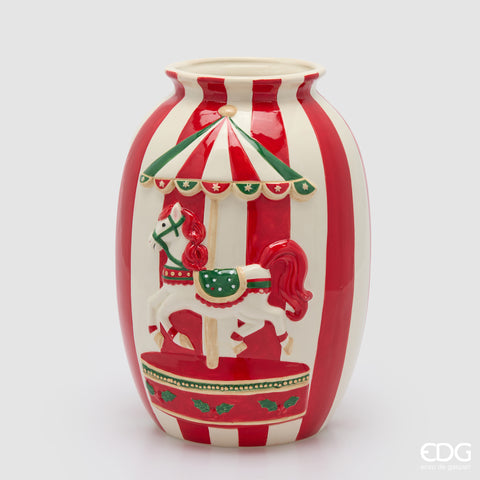 EDG ENZO DE GASPERI VASO CAVALLO GIOSTRA ANFORA H.33 D.24 C6 BIANCO E ROSSO