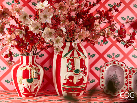 EDG ENZO DE GASPERI VASO IN CERAMICA CAVALLO GIOSTRA ANFORA H.26 D.21 C6 BIANCO E ROSSO