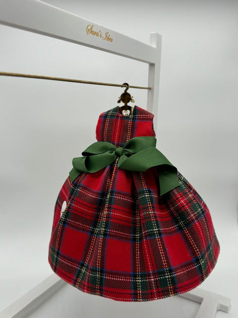 Sara's Idea vestitino big dolls LANA SCOZZESE   con gruccia e sali profumati con fiocco nastro h 24 con armadietto
