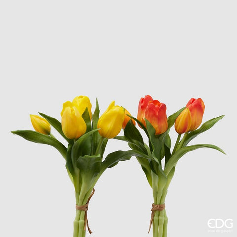 EDG Enzo De Gasperi Set 2 Bouquet Di Tulipani Arancio e Giallo H28 cm