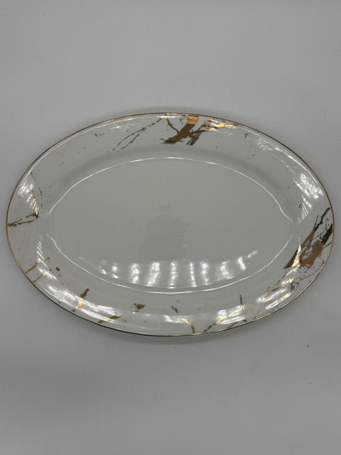 HANNA SET SERVIZIO DI PIATTI OVALI 2 PZ CALACATTA BORDO ORO