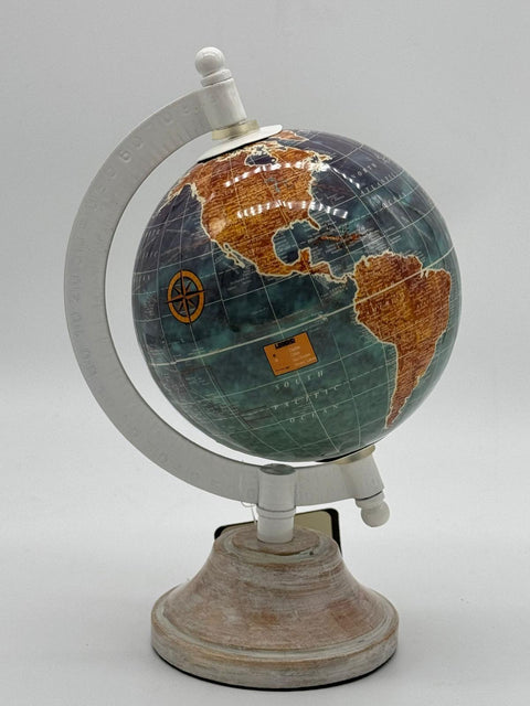 ENCANTADA GLOBO MAPPAMONDO MEDIO TURCHESE H 17 CM BASE LEGNO