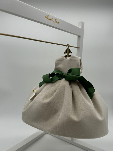 Sara's Idea vestitino big dolls velluto AVORIO  con gruccia e sali profumati con fiocco nastro h 24 con armadietto