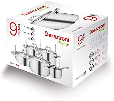 BARAZZONI, Batteria Chef Line, Composizione 9 Pezzi, Acciaio 18/10, PFAS Free