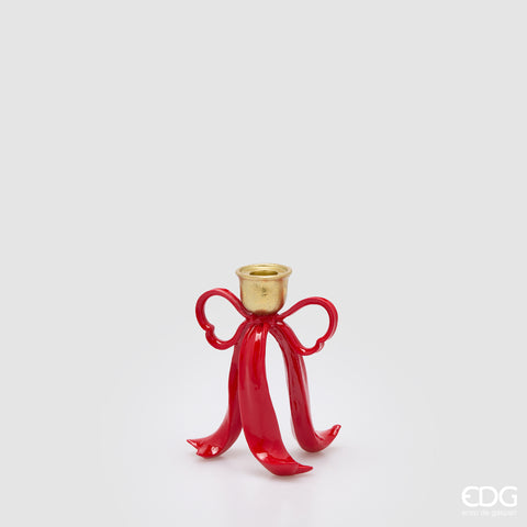 EDG ENZO DE GASPERI PORTACANDELA FIOCCO H.16 L.12 L.11 C6 ROSSO E ORO POLY