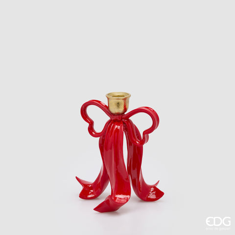 EDG ENZO DE GASPERI PORTACANDELA FIOCCO H.20 L.16.5 L.16.5 C6 ROSSO E ORO POLY