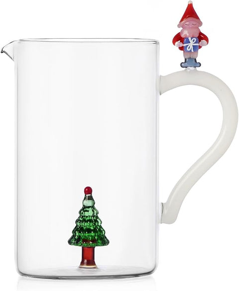 ICHENDORF Brocca Natalizia Christmas Tales con Albero e Babbo Natale sul Manico in Vetro Borosilicato 20cm