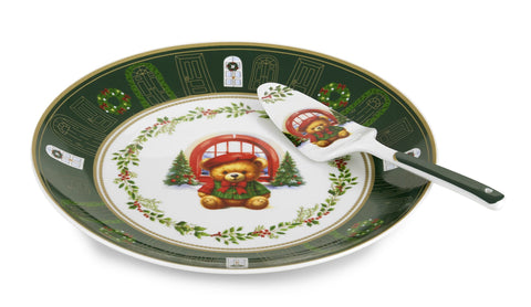 FADE XMAS TEDDY PIATTO PANETTONE C/PALETTA CM.30 VERDE