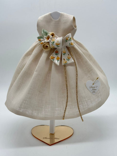 SARA'S IDEA BIG DOLLS VESTITINO IN LINO CON FIOCCO IN CERAMICA TULIPANO H22 CON SCATOLA ARMADIO