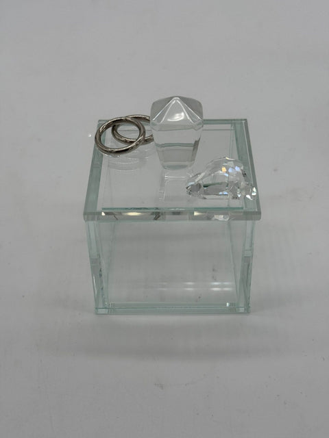 RANOLDI CRISTALLO PORTAGIOIE SCATOLA CUORICINO CON FEDI ARGENTO 6X6X9