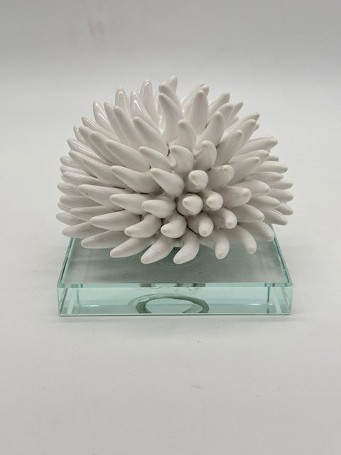 SARA'S IDEA RICCIANE' SU BASE CRISTALLO 10x10x8.5 COLORE BIANCO