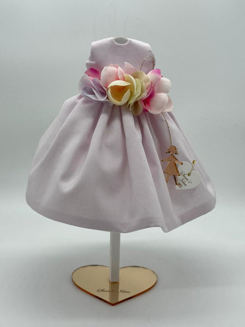 SARA'S IDEA BIG DOLLS VESTITINO IN COTONE CON CINTURA DI FIORI E BAMBOLINA IN PEXY H24 COLORE LILLA CON SCATOLA ARMADIO