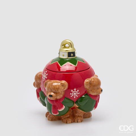 EDG ENZO DE GASPERI CONTENITORE ORSI CON PALLA H.25 L.23 L.17.5 C6 ROSSO E VERDE