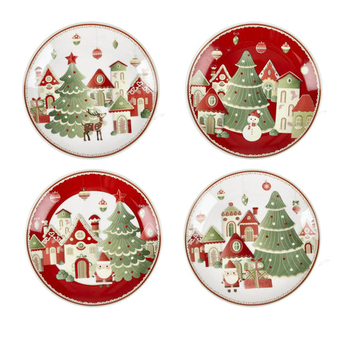 BRANDANI PIATTINO PANE&PASTRY VILLAGGIO IN FESTA SET  4 PZ PORCELLANA