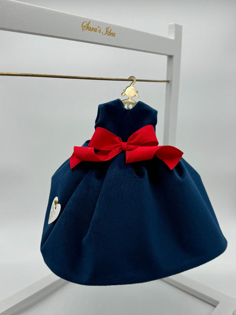 Sara's Idea vestitino big dolls velluto BLU  con gruccia e sali profumati con fiocco nastro h 24 con armadietto