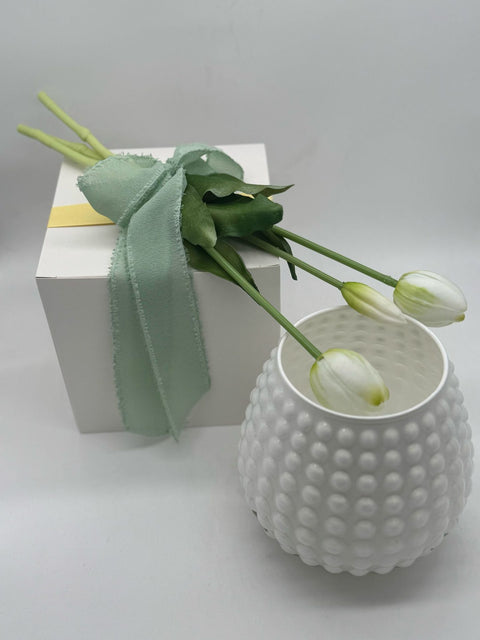 NON SOLO PELTRO VASO IN VETRO COLORATO CON 3 TULIPANI BIANCHI H 15 CM BIANCO