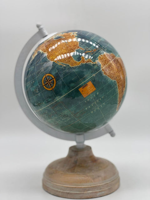 ENCANTADA GLOBO MAPPAMONDO GRANDE TURCHESE H 26 CM BASE LEGNO