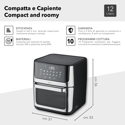 VIVO Friggitrice ad aria Vivo Air Fryer Multicooker 12 litri nera