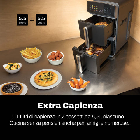 VIVO Friggitrice ad aria Vivo Air Fryer Multicooker 11 litri nera doppio cestello