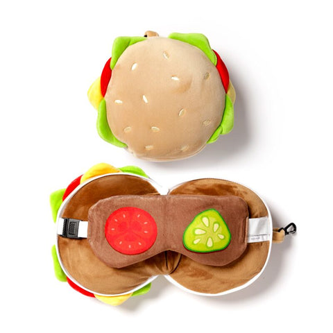 PUCKATOR CUSCINO DA VIAGGIO CON MASCHERA HAMBURGER FAST FOOD