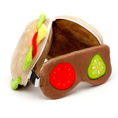 PUCKATOR CUSCINO DA VIAGGIO CON MASCHERA HAMBURGER FAST FOOD