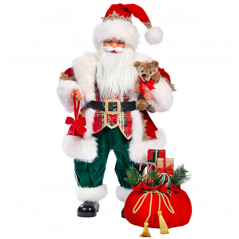 GOODWILL Bambola Babbo Natale "Family Feast" con motivo tartan e sacco dei regali, 95 cm