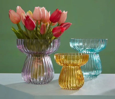 EDG Enzo De Gasperi Vaso Righe Biforma 15x15.5 cm Vetro Azzurro