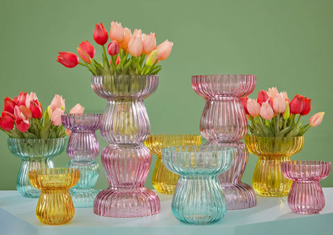 EDG Enzo De Gasperi Vaso Righe Biforma 15x15.5 cm Vetro Rosa