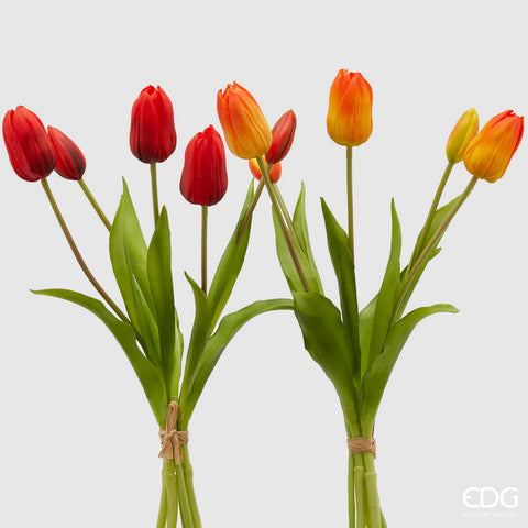 EDG Enzo de Gasperi Set 2 Bouquet di Tulipani Olis Sfumato Rosso e Arancio 40 CM