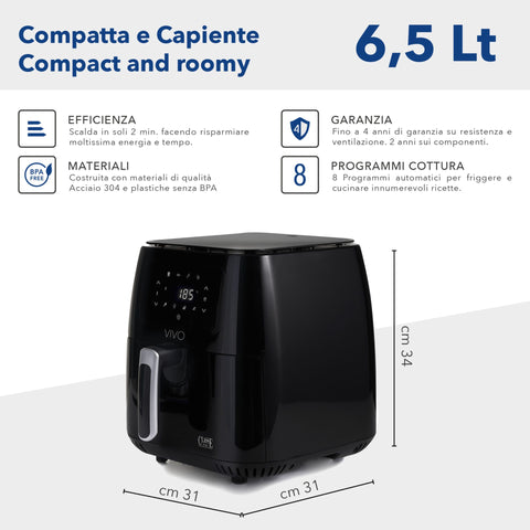 VIVO Friggitrice ad aria Vivo Air Fryer Multicooker 6.5 litri nera