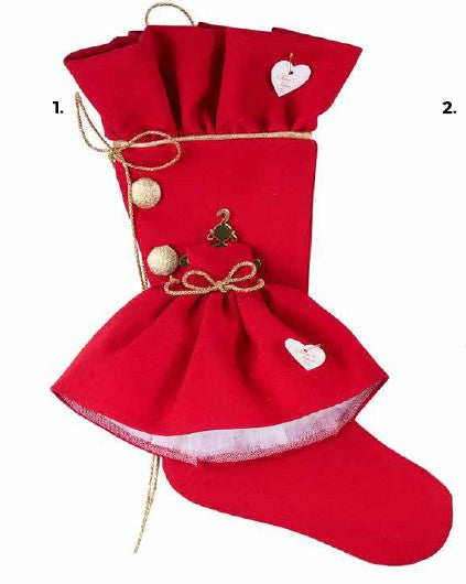 Sara's Idea calza befana piccola in tessuto rosso con rouche 27x48 e vestitino