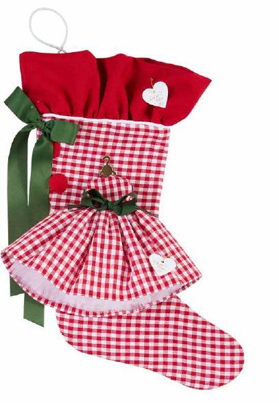 Sara's Idea calza befana piccola a quadretto con rouche 27x48 e vestitino