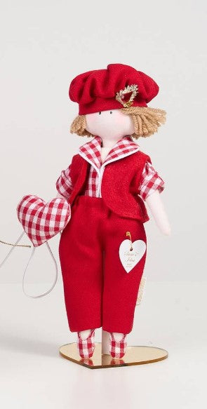 Sara's Idea Dolls maschietto con pantalone  e camicia 26 cm con supporto e scatola armadio