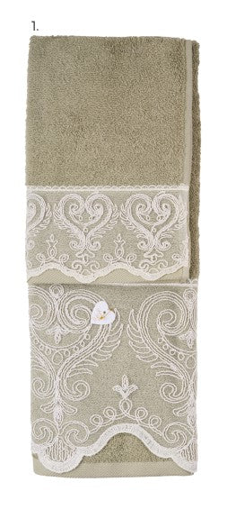 SARA'S IDEA SET ASCIUGAMANO CON OSPITE IN SPUGNA CON PIZZO FIORI CON STRASS CON SCATOLA