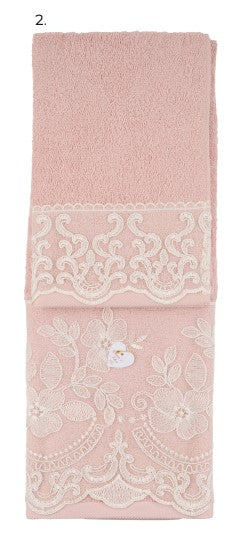 SARA'S IDEA SET ASCIUGAMANO CON OSPITE IN SPUGNA CON PIZZO FIORI CON STRASS CON SCATOLA
