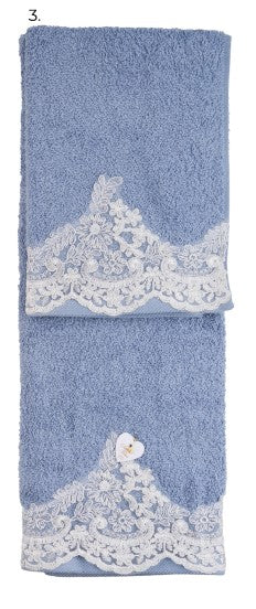SARA'S IDEA SET ASCIUGAMANO CON OSPITE IN SPUGNA CON PIZZO FIORI CON STRASS CON SCATOLA