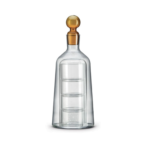 Pozzi Milano Decanter con 4 bicchieri e tappo colorato AMBRA