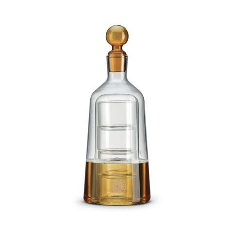 Pozzi Milano Decanter con 4 bicchieri e tappo colorato AMBRA