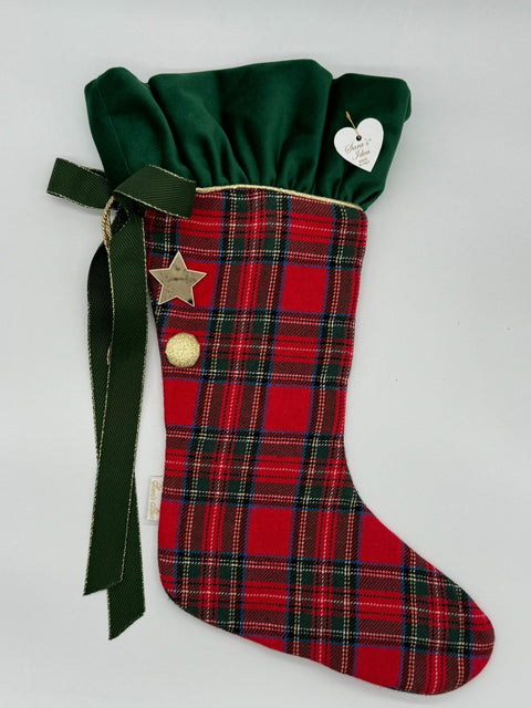 Sara's Idea calza befana piccola scozzese con rouche velluto verde inglese 22x35