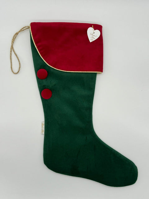 Sara's Idea calza befana piccola in  velluto verde inglese con fascia 22x35