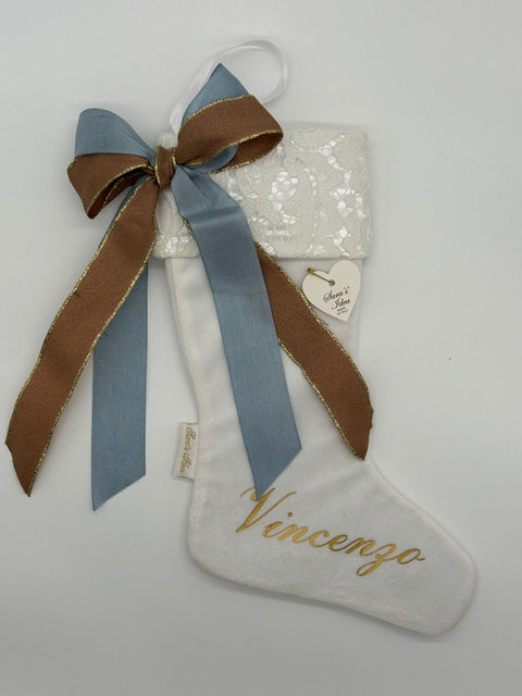 Sara's Idea calza befana mignon in velluto bianco 14x22 con personalizzazione
