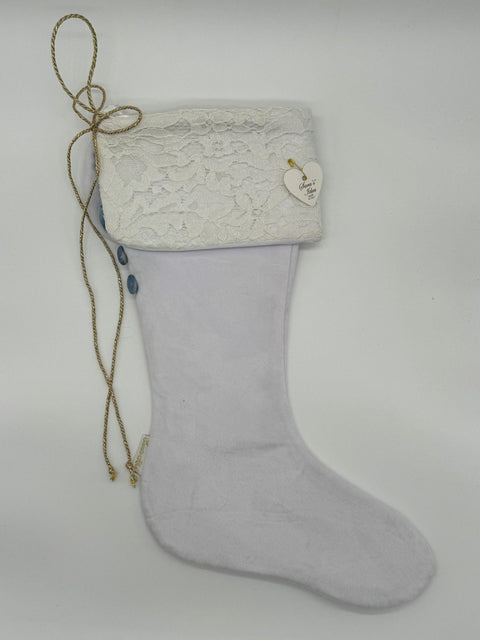 Sara's Idea calza befana piccola in  velluto bianco con fascia 22x35